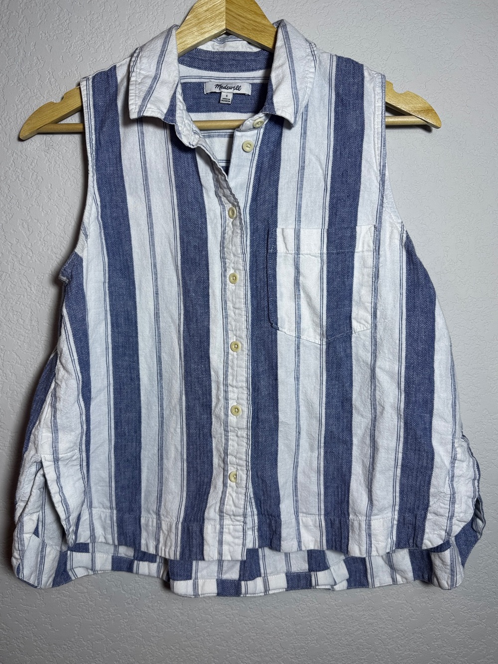 Madewell Shirt Womens S Blue White Stripe Linen Cotton Sleevele